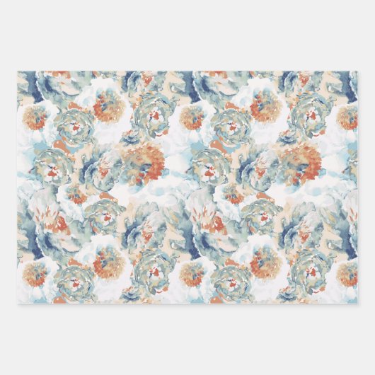 Waterverf pioenen en hortensia's in Herfst Palette Inpakpapier Vel (Voorkant)