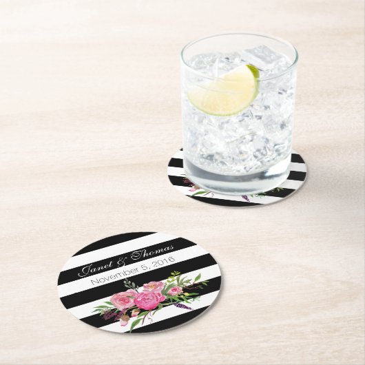 Waterverf Pioenen en strepen Bruiloft Onderzetters (Insitu)