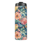 Waterverf Pioenen Floral Monogram Thermosbeker (Voorkant)
