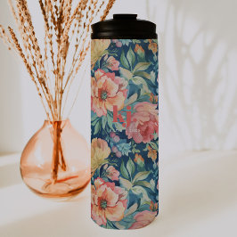 Waterverf Pioenen Floral Monogram Thermosbeker