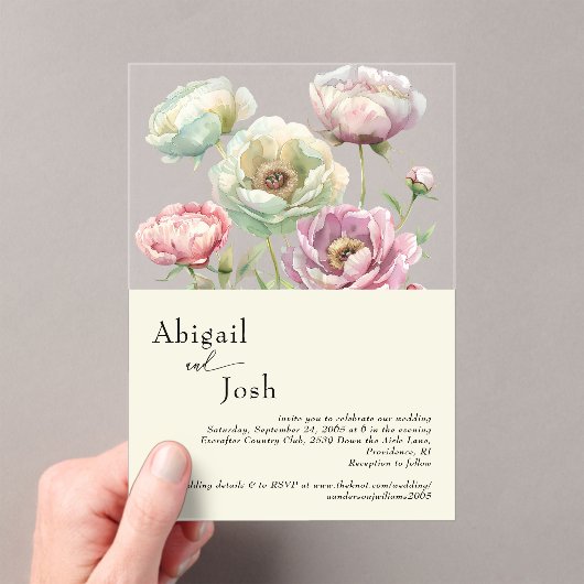  Waterverf pioenen moderne bruiloft Acryl Uitnodigingen (Insitu (Draagbaar))