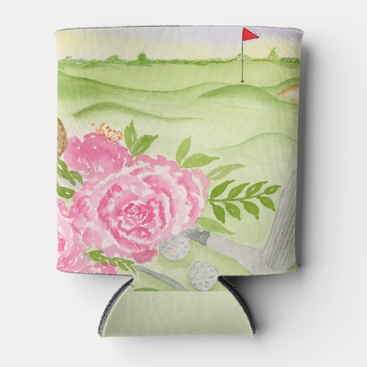 Waterverf pioenen op golfbaan blikjeskoeler (Voorkant)