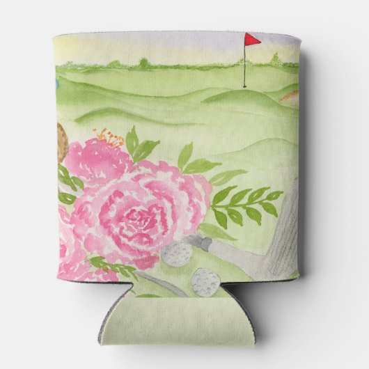 Waterverf pioenen op golfbaan blikjeskoeler (Achterkant)