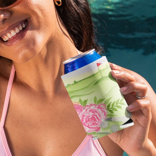 Waterverf pioenen op golfbaan blikjeskoeler