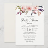 Waterverf pioenen Paarse roze Baby shower Kaart (Voorkant / Achterkant)