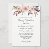 Waterverf Pioenen Paarse Roze Bruiloft Uitnodiging (Voorkant)