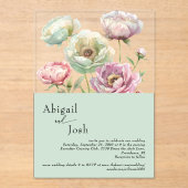  Waterverf Pioenen Sage Wedding Acryl Uitnodigingen (Voorkant)
