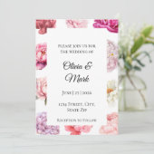 Waterverf pioenroos bruiloft uitnodiging | Rosé go (Staand voorkant)