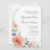Waterverf pioenroos huwelijksuitnodigingen kaart (Voorkant)