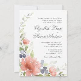 Waterverf pioenroos huwelijksuitnodigingen kaart