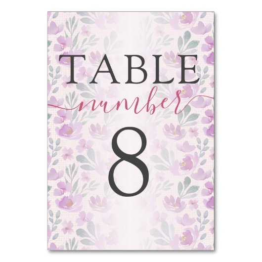 Waterverf pioenroos roze en Lila tafelnummer (Achterkant)
