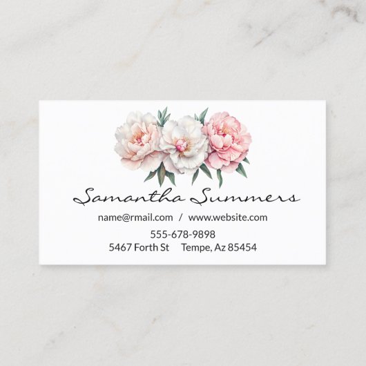 Waterverf pioenroos visitekaartje (Achterkant)