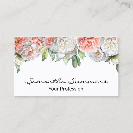 Waterverf pioenroos visitekaartje (Voorkant)