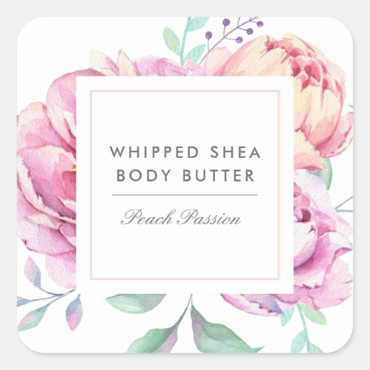Waterverf Pioenrozen Bloemen Zakelijk Product Vierkante Sticker (Voorkant)