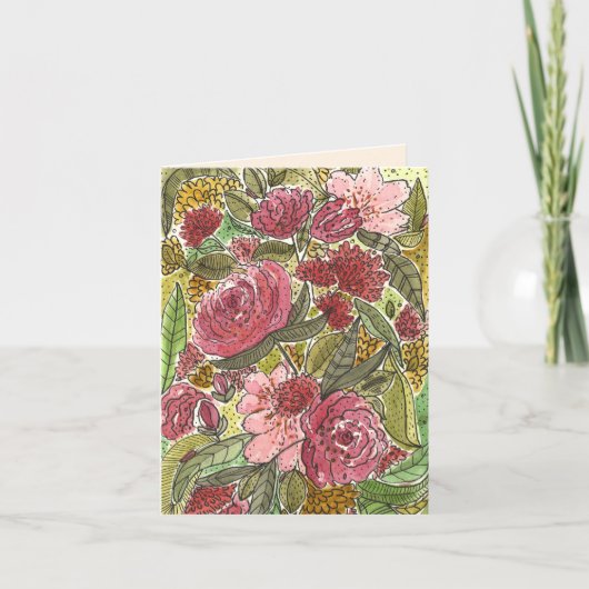 Waterverf pioenrozen bloemenblanco Kaart (Voorkant)