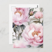 Waterverf Pioenrozen Bloemenkunst Briefkaart (Voorkant / Achterkant)