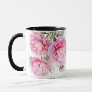 waterverf Pioenrozen bloemmotief en blad elegant Mok