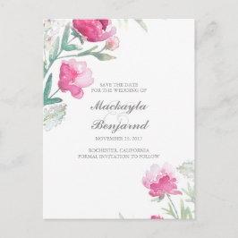 Waterverf Pioenrozen  Botanisch Save the Date Aankondigingskaart