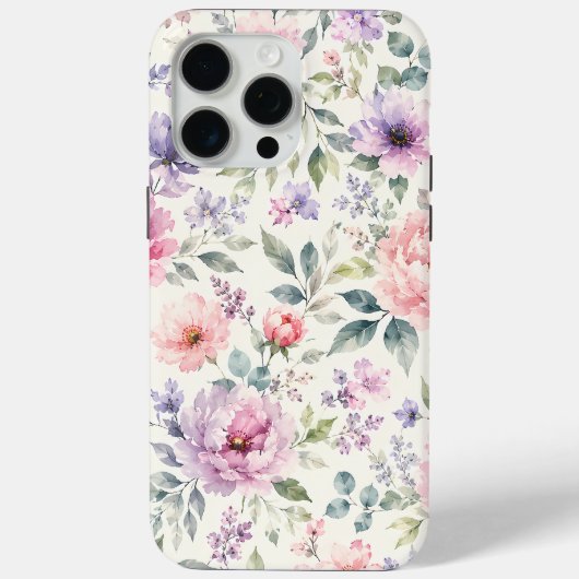 Waterverf Pioenrozen en Lavendel Bloemmotief Case-Mate iPhone Case (Achterkant)