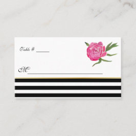 Waterverf Pioenrozen en Strepen Bruiloft Escort Ka Plaatskaartje