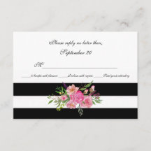 Waterverf Pioenrozen en Strepen Bruiloft RSVP Kaar