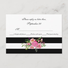 Waterverf Pioenrozen en Strepen Bruiloft RSVP Kaar