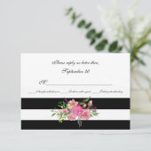 Waterverf Pioenrozen en Strepen Bruiloft RSVP Kaar (Staand voorkant)