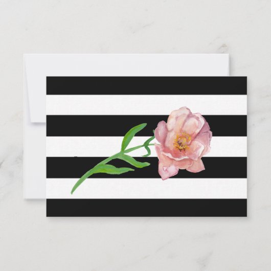 Waterverf Pioenrozen en Strepen Bruiloft RSVP Kaar (Achterkant)