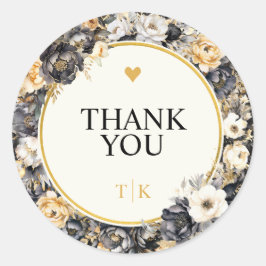 Waterverf Pioenrozen Monogram Dank u Sticker