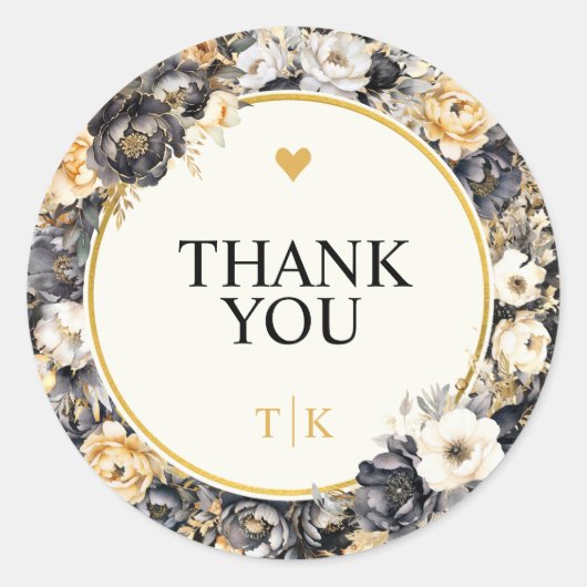 Waterverf Pioenrozen Monogram Dank u Sticker (Voorkant)