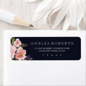 Waterverf Pioenrozen Navy Retouradreslabel Etiket (Insitu)