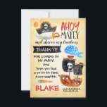 Waterverf piraat verjaardag bedankkaart<br><div class="desc">Waterverf Piraat Verjaardag Dank u Kaart Schattigee waterverf jongen piraten thema verjaardagskaart dank u kaart in rood, zwart, bruin en blauw. Het ontwerp is voorzien van een piratenschip, pet en zwaard op een verouderd papieren afbeelding. Dit is een leuke manier om de gasten van je kleine jongen te bedanken voor...</div>