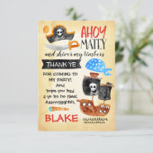 Waterverf piraat verjaardag bedankkaart (Staand voorkant)