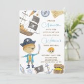 Waterverf Piraat Verjaardagsuitnodiging Kaart (Staand voorkant)