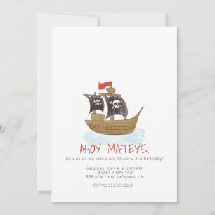 Waterverf Pirate Ship Birthday Invitation Kaart