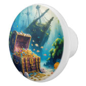 Waterverf piratenschatkist onderzeese scène keramische knop (Rechts)