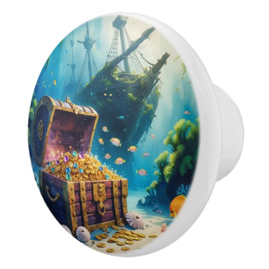 Waterverf piratenschatkist onderzeese scène keramische knop (Rechts)