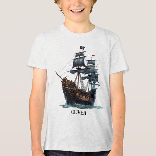 Waterverf piratenschip Tri-Blend shirt (Voorkant)
