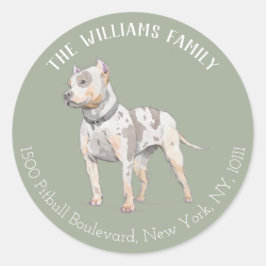 Waterverf pitbull dog | Familieadreslabel Ronde Sticker