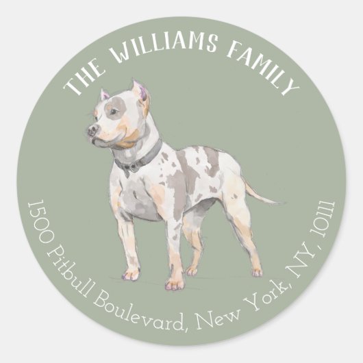 Waterverf pitbull dog | Familieadreslabel Ronde Sticker (Voorkant)