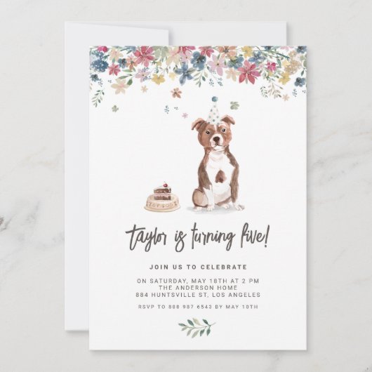  Waterverf Pitbull Dog Verjaardagsfeestje Kaart (Voorkant)