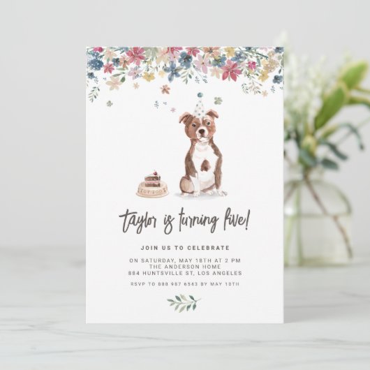  Waterverf Pitbull Dog Verjaardagsfeestje Kaart (Staand voorkant)