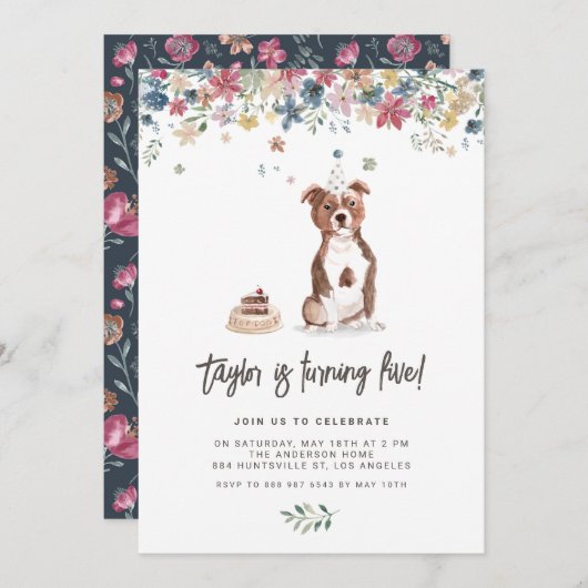  Waterverf Pitbull Dog Verjaardagsfeestje Kaart (Voorkant / Achterkant)