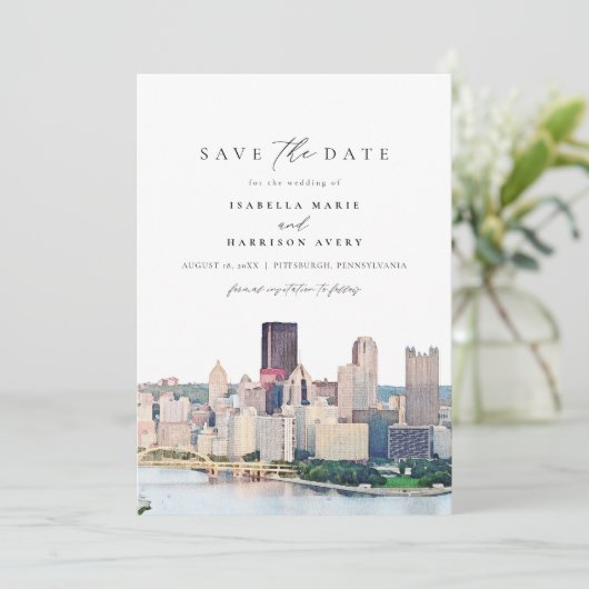 Waterverf Pittsburgh Pennsylvania Bewaar de datum Kaart (Staand voorkant)