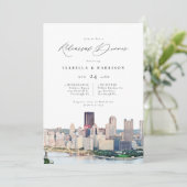 Waterverf Pittsburgh Skyline bruiloft repetitie Kaart (Staand voorkant)