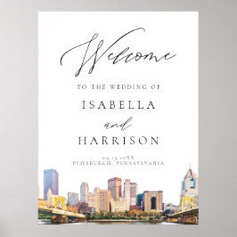 Waterverf Pittsburgh Skyline Wedding Welkomstteken Poster