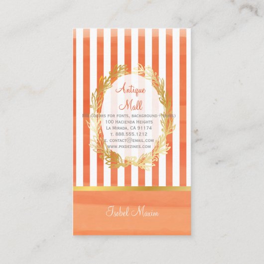 Waterverf PixDezines celosia oranje strepen Visitekaartje (Achterkant)