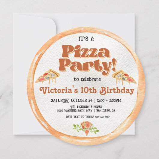 Waterverf Pizza Birthday Party Kaart (Achterkant)