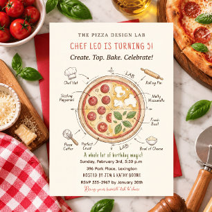 Waterverf Pizza Chef Lab Wetenschap Koken Verjaard Kaart