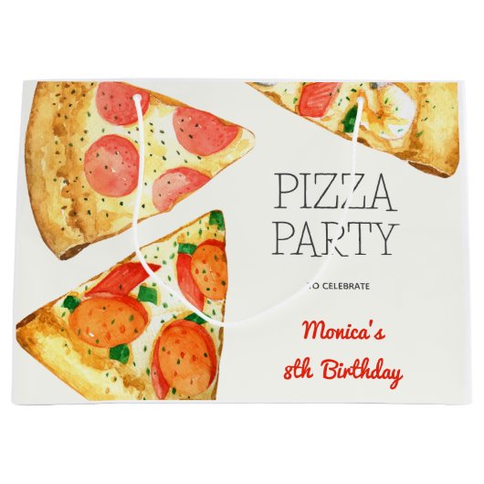 Waterverf Pizza Feest Verjaardag Groot Cadeauzakje (Voorkant)